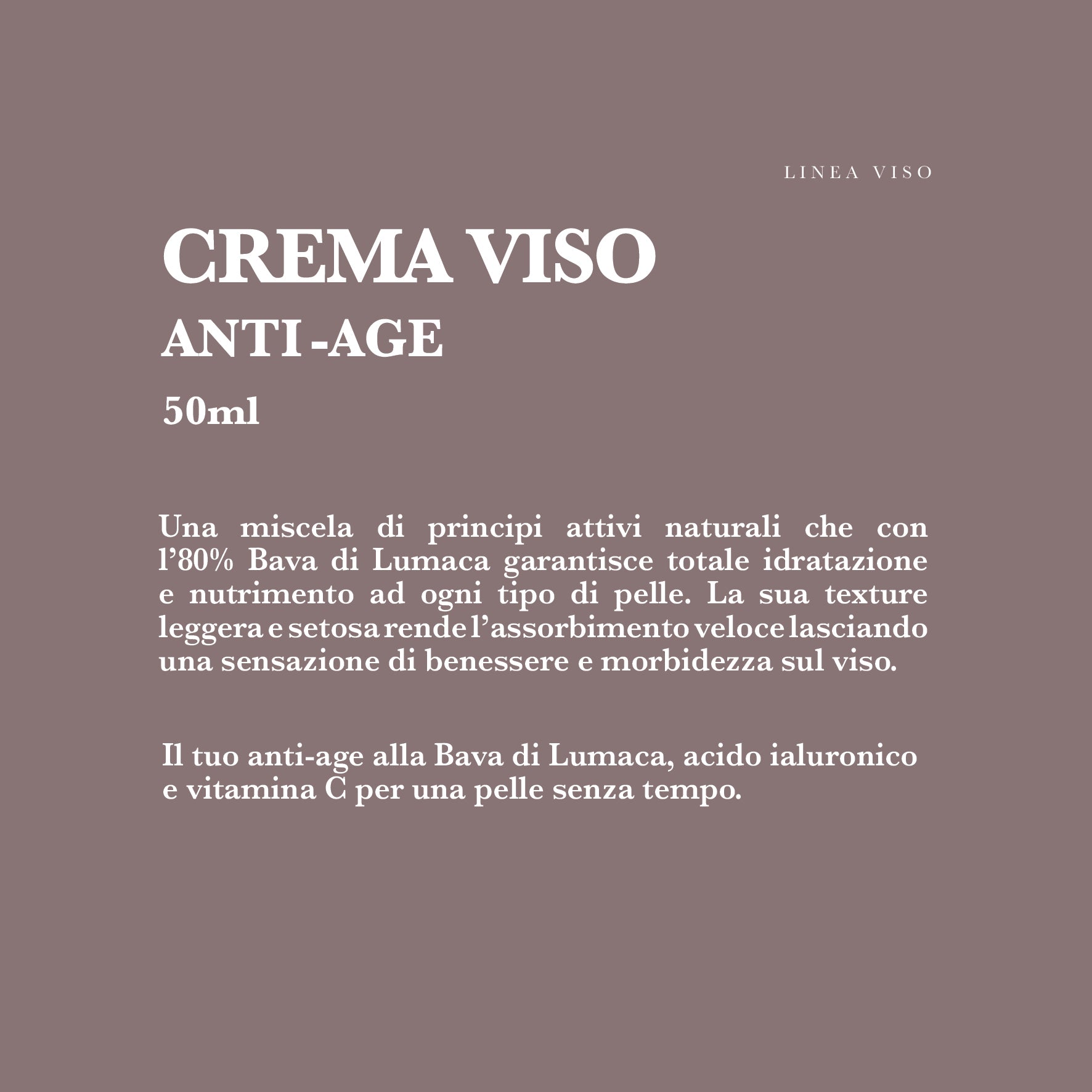CREMA VISO Anti-Age con 80% Bava di Lumaca e Acido Ialuronico