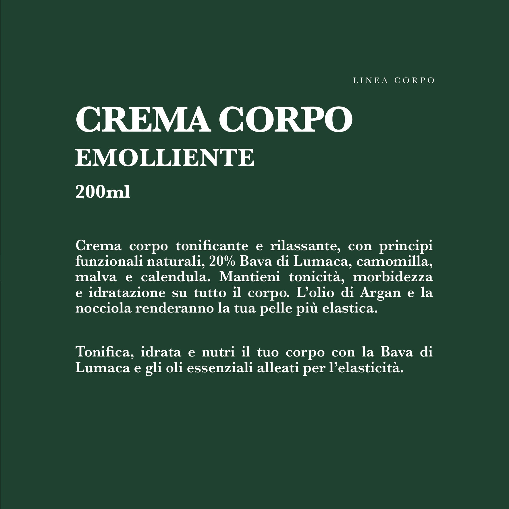 CREMA CORPO Emolliente Nutriente con 20% Bava di Lumaca, Aloe Vera e Calendula