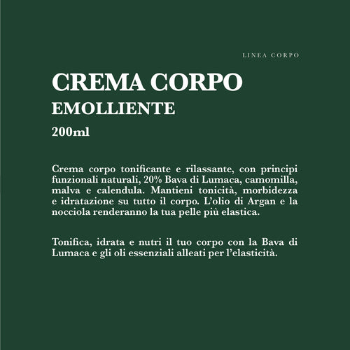 CREMA CORPO Emolliente Nutriente con 20% Bava di Lumaca, Aloe Vera e Calendula