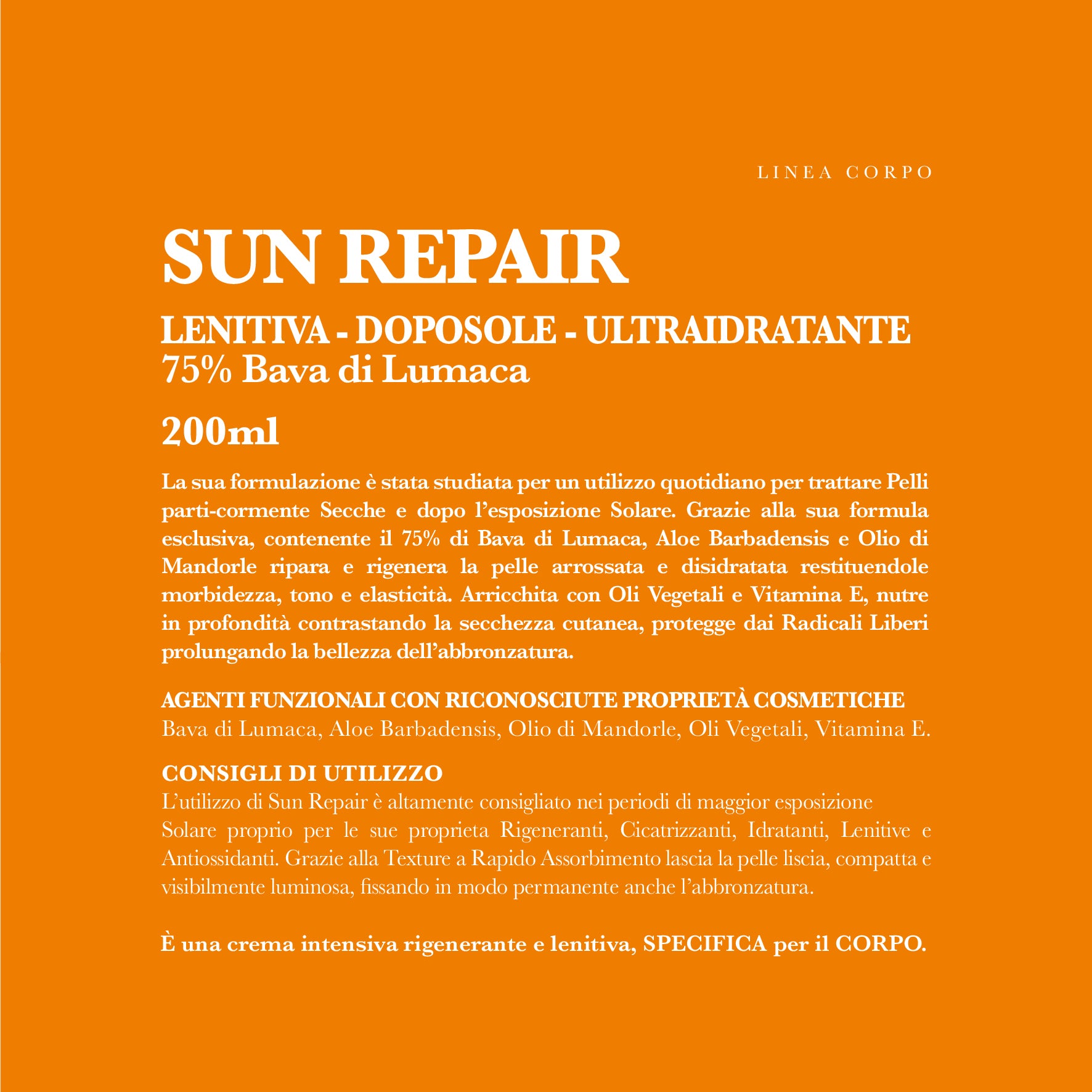 CREMA DOPOSOLE SUN REPAIR Lenitiva e Ultraidratante con 75% di Bava di Lumaca