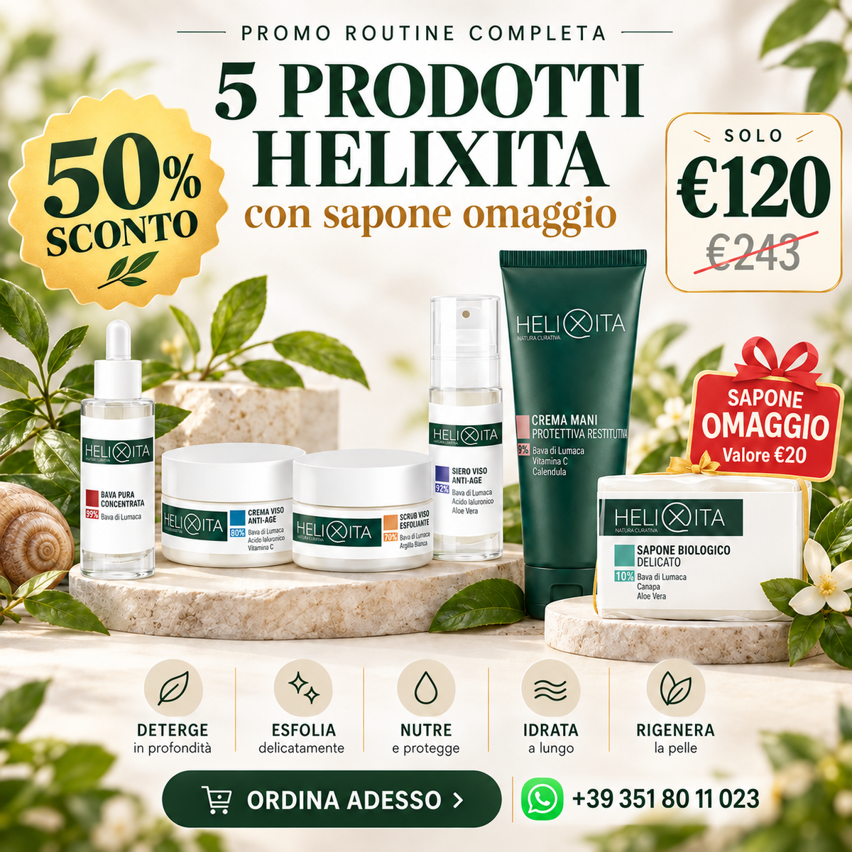 Il Rituale Helixita Viso e Mani – 5 Prodotti a Metà Prezzo + Sapone Biologico in Regalo